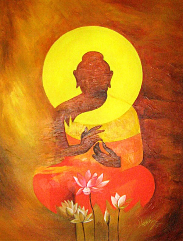 Image: Abstract Buddha Canvas Painting in orange shade