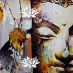 Image: Buddha with white lotus canvas painting