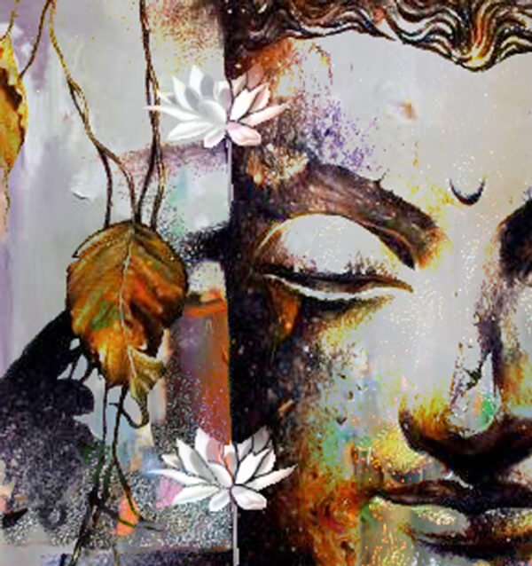 Image: Buddha with white lotus canvas painting