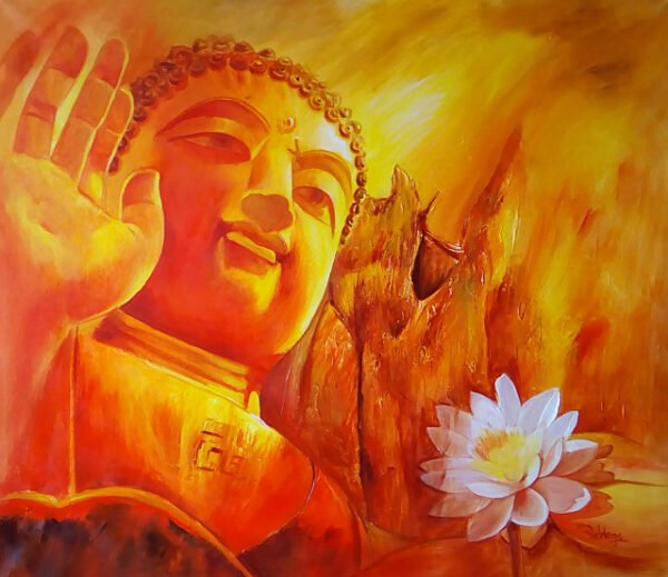 Image: Buddha with Pink lotus Canvas Painting