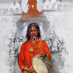 Image: Vitthal Canvas painting and sadhu with a musical instrument