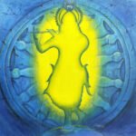 Image: Canvas painting of Lord Krishna Standing in blue and yellow shades