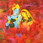 Image: Radha Krishna Canvas Painting with a Red shade