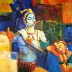 Image: Beautiful abstract canvas painting of Radha Krishna