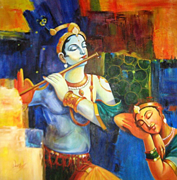 Image: Beautiful abstract canvas painting of Radha Krishna