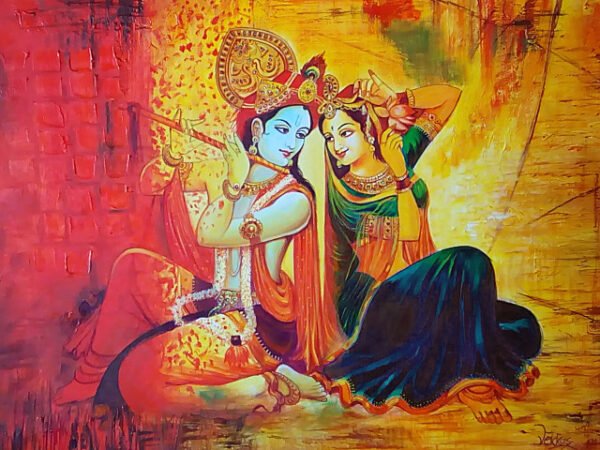 Image: Radha krishna with flute canvas painting