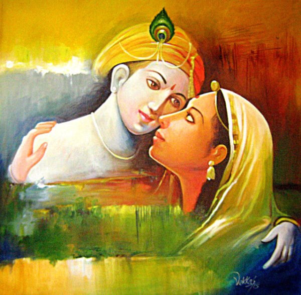Image: Radha Krishna beautiful canvas painting with abstract design