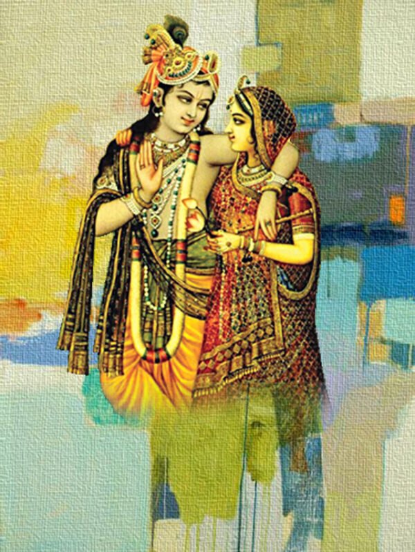 Image: Radha Krishna canvas painting with a abstract shades