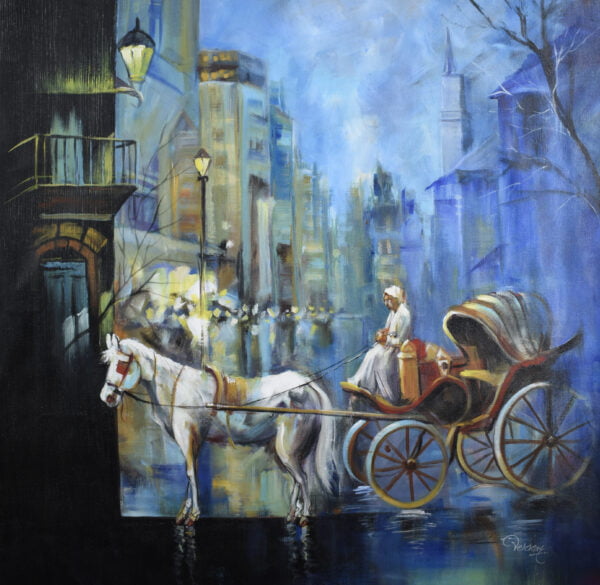 Image: Horse Cart Canvas Painting