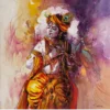 Shri Krishna canvas painting for living room India devotional wall art by Aratce Studio