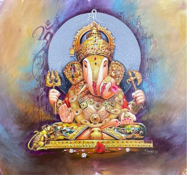 Dagdusheth Ganapati Canvas Painting - Shrimant Dagdusheth Ganapati of Pune | Handmade Acrylic Wall Art