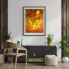 Hand-painted folk-art bird canvas with Zentangle mandala patterns in golden amber and maroon tones