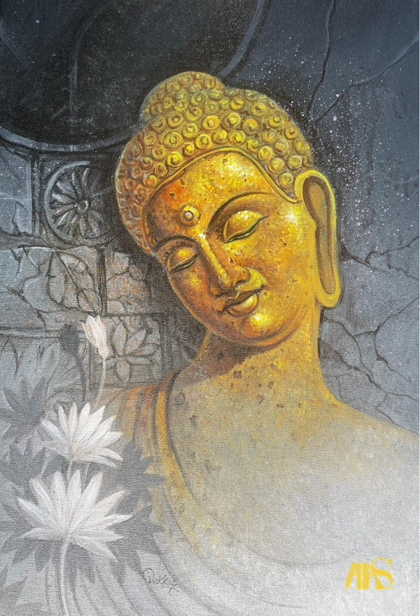 Golden Silence – Meditative Buddha Canvas Painting