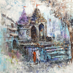 Sacred Temple Reflections – Indian Temple Painting on Canvas