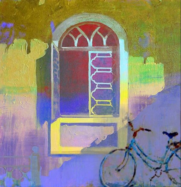 Abstract Window Painting | Vintage Bicycle Canvas Wall Art